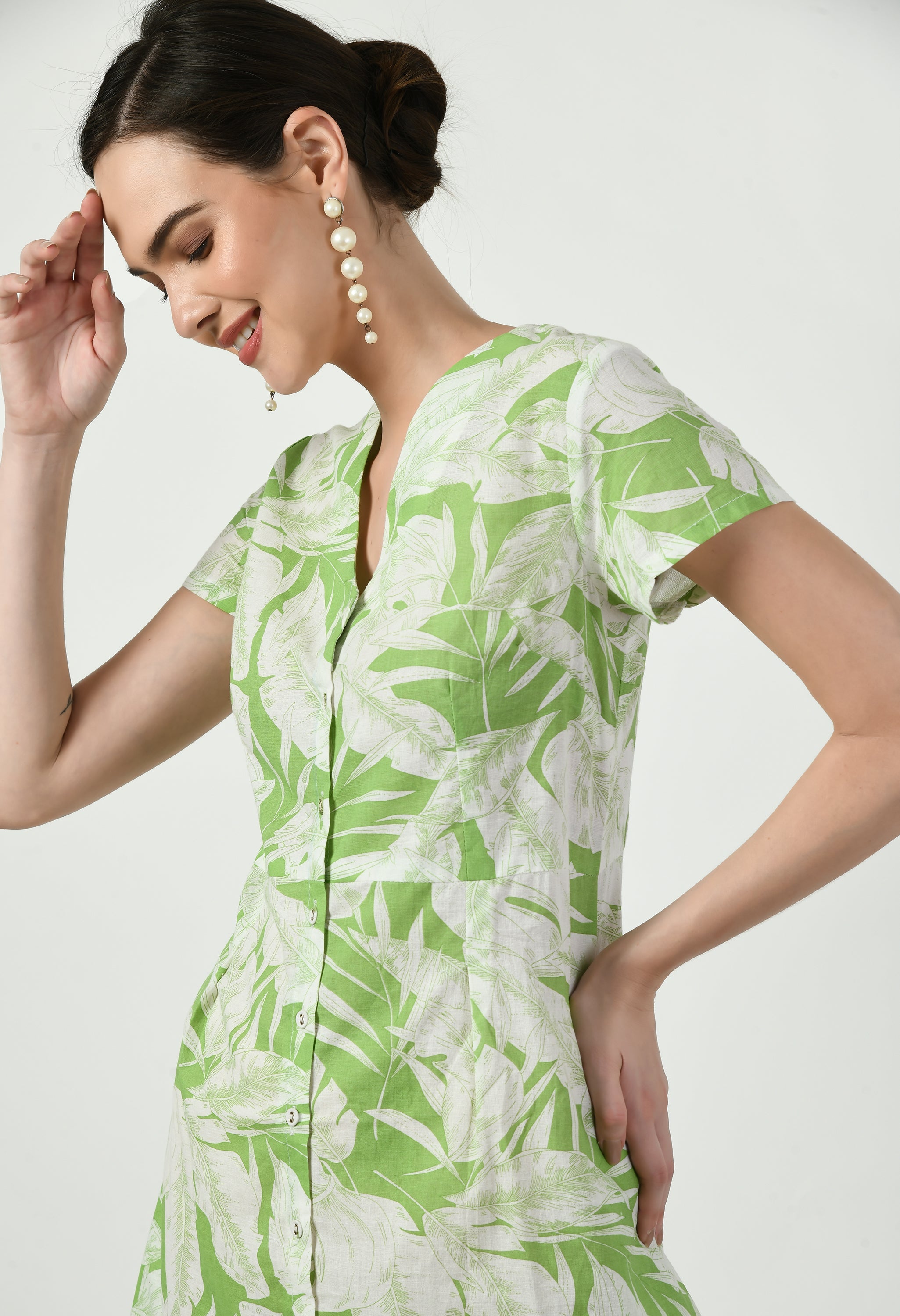 Green and White Short Dress | Green Mini Dress For Women